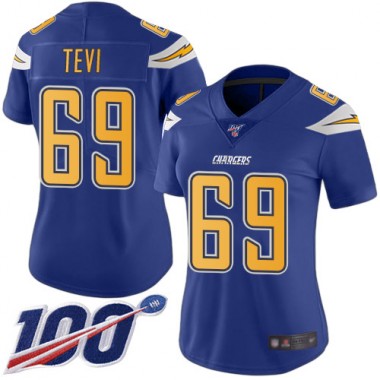 Los Angeles Chargers NFL Football Sam Tevi Electric Blue Jersey Women Limited #69 100th Season Rush Vapor Untouchable